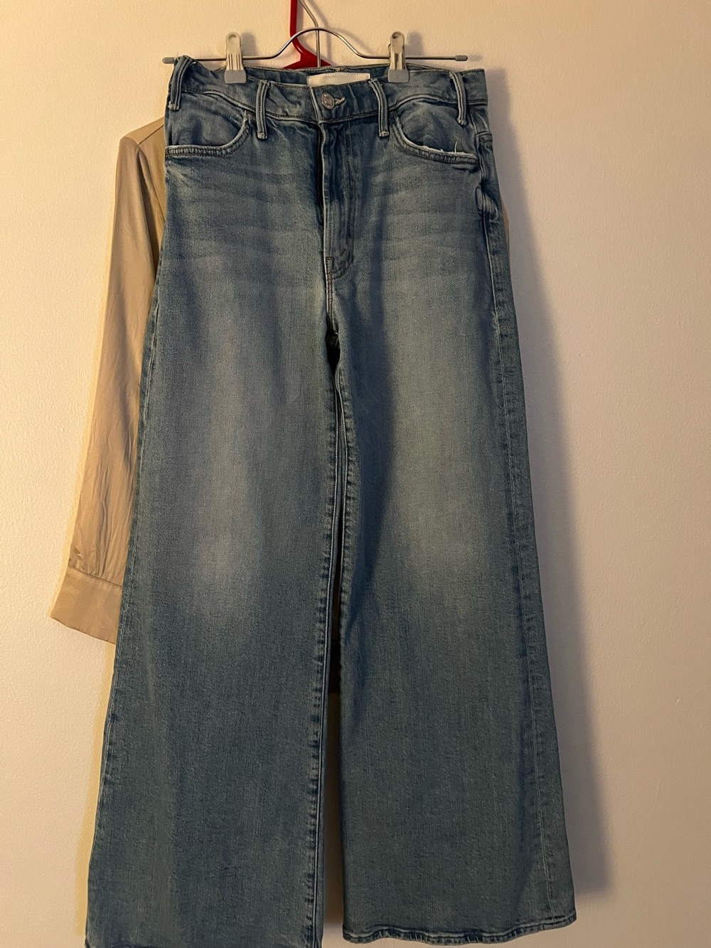 Mother Wide Leg High-Rise Women's Jeans - Light Blue, size 26, tall-long legs.